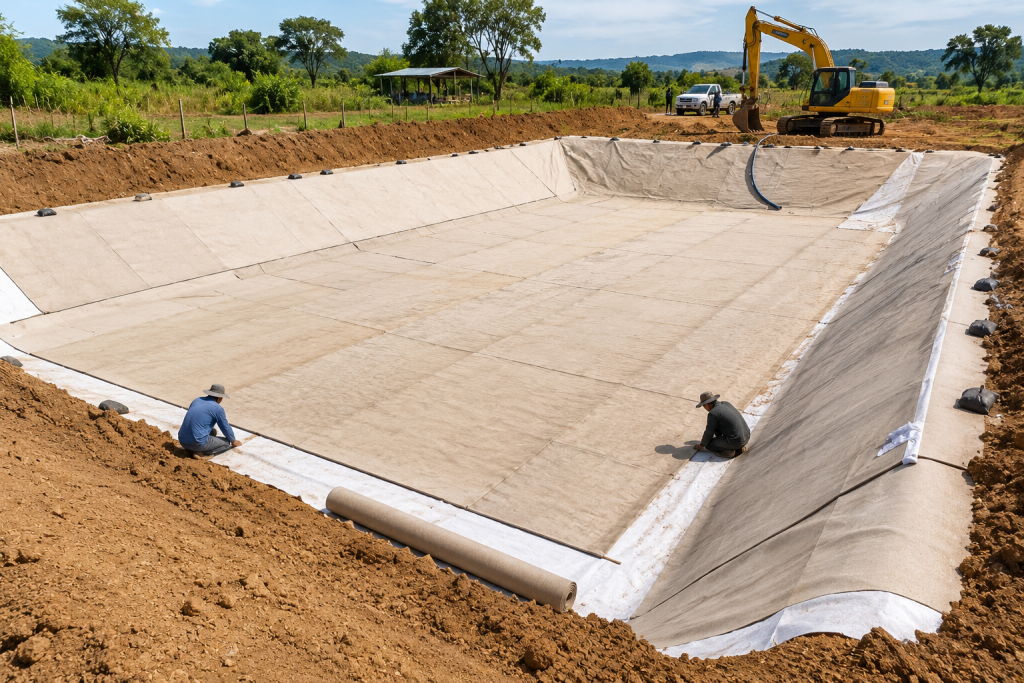 Arcilla geosintética para construcción y sellado de estanques impermeables