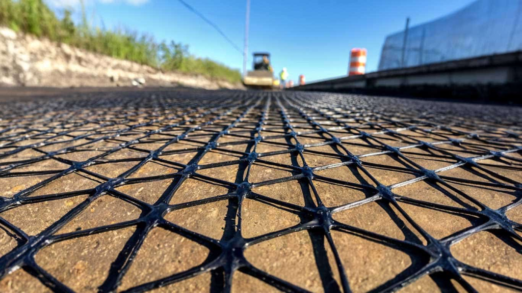 Instalación de geomalla triaxial para reforzar y estabilizar el suelo en proyectos de ingeniería civil