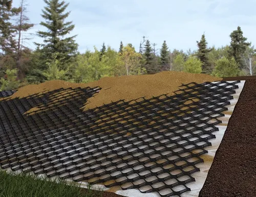 Instalación de geoceldas para estabilización de suelos y proyectos de construcción sostenible