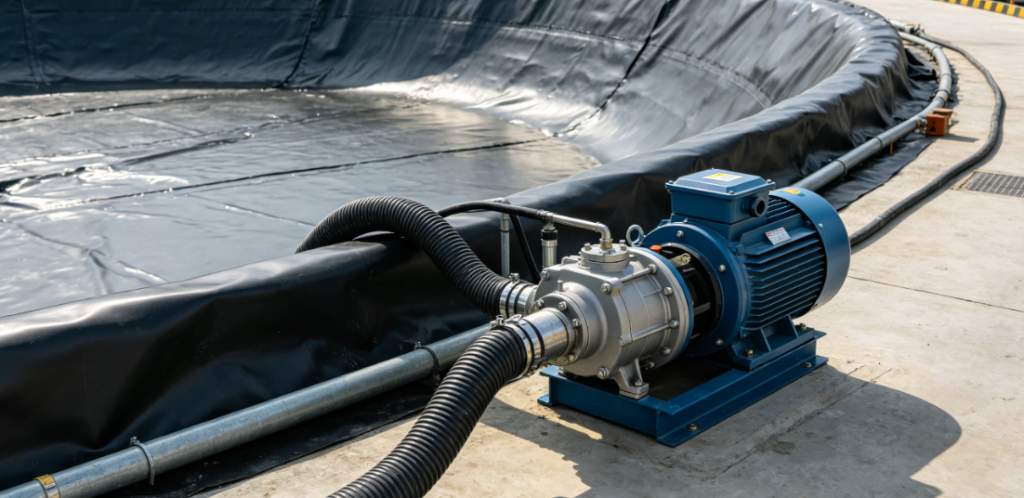 tanque de geomembrana para contención de residuos industriales con sistema pump