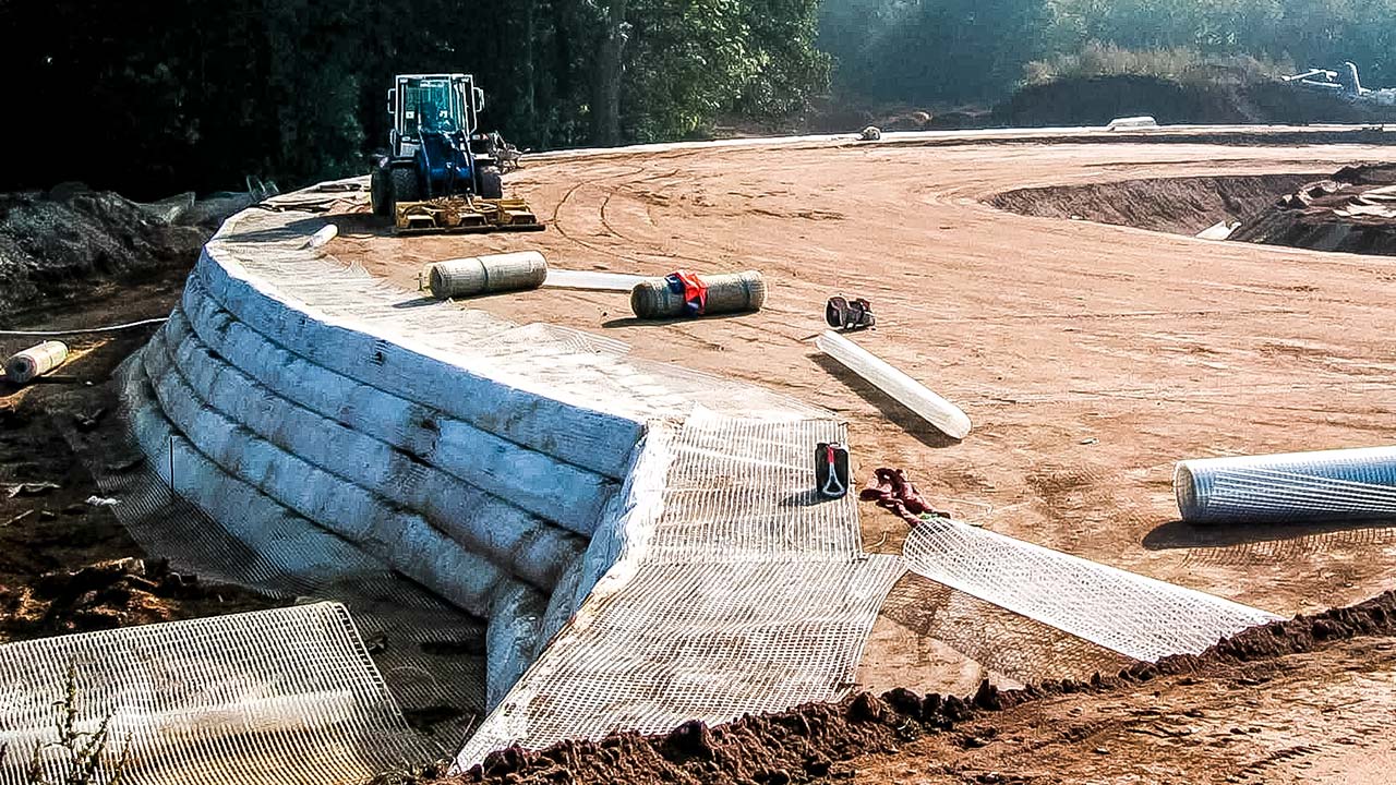 Proyecto de muro de contención reforzado con geored geosintética para estabilización de suelo