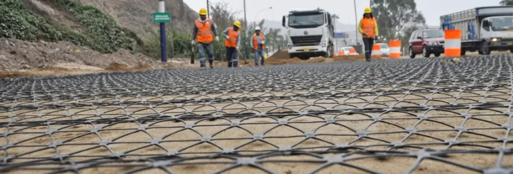 aplicaciones de geomalla multiaxial en carreteras y plataformas